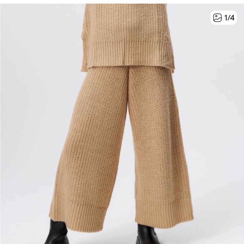 Zara Chunky Knit Wide Leg Pants Sz S NEW Camel